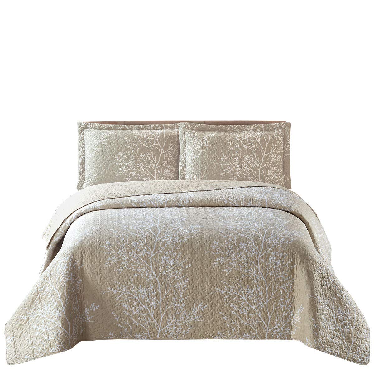 Royal Tradition Odette-Beige Reversible Coverlets, Twin Over-Sized 2Pc Quilt Set (68-Inch Wide X 90-Inch Long) Lightweight Bedsp