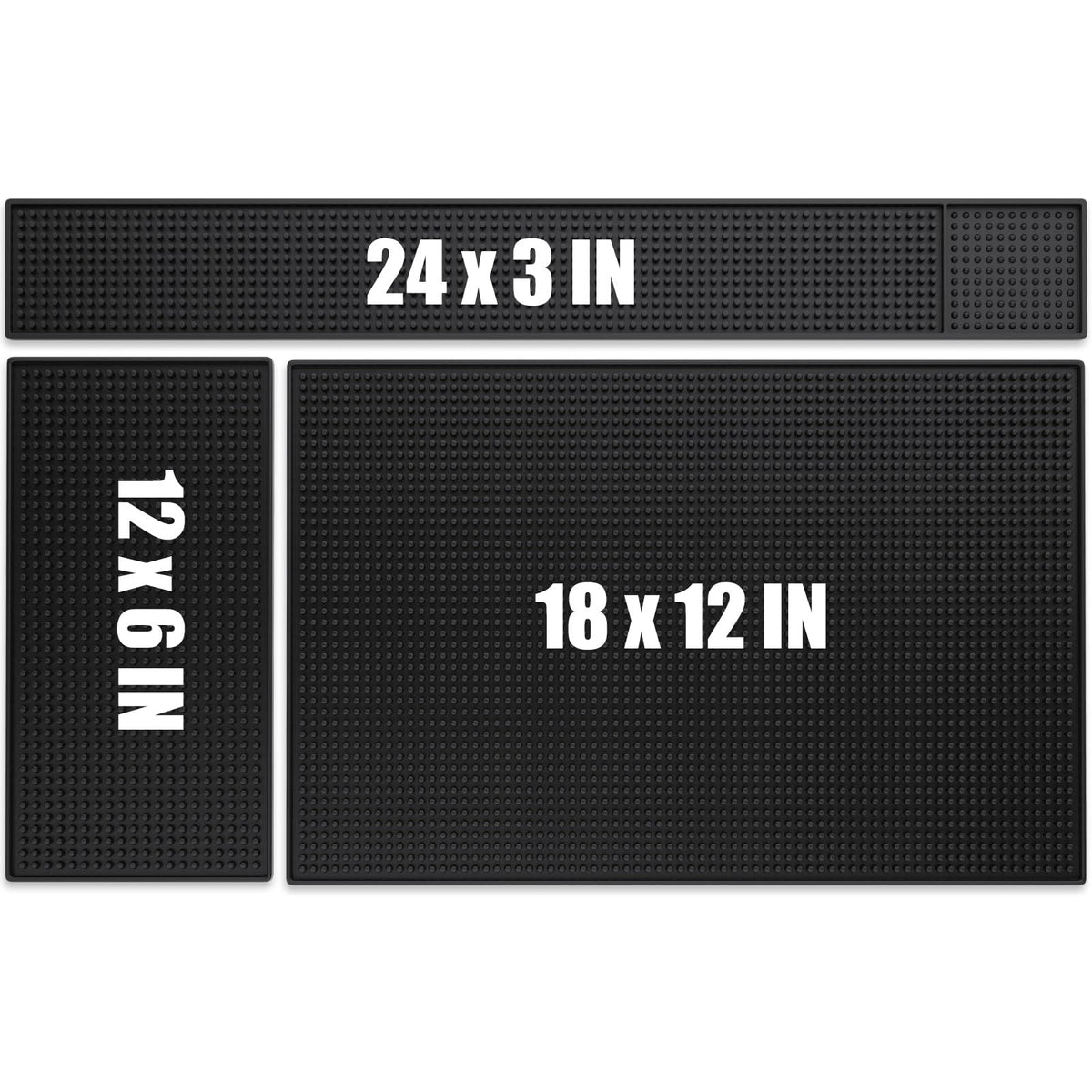 Noverlife 3PCS Black Rubber Bar Service Spill Mat, Barber Station Mat Flexible Bar Mat Set for Countertop, Waterproof Home Bar M
