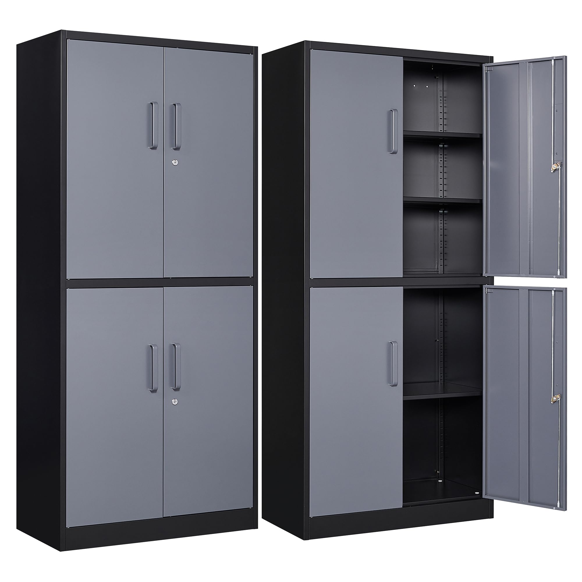 Metal Storage Cabinets With Doors And Shelves,71' Metal Garage Storage Cabinet With Lock,Metal Cabinet With Locking Doors,Steel Pantry Cabinet 4 Doors,Lockable Storage Cabinet For Garage,Home,Office