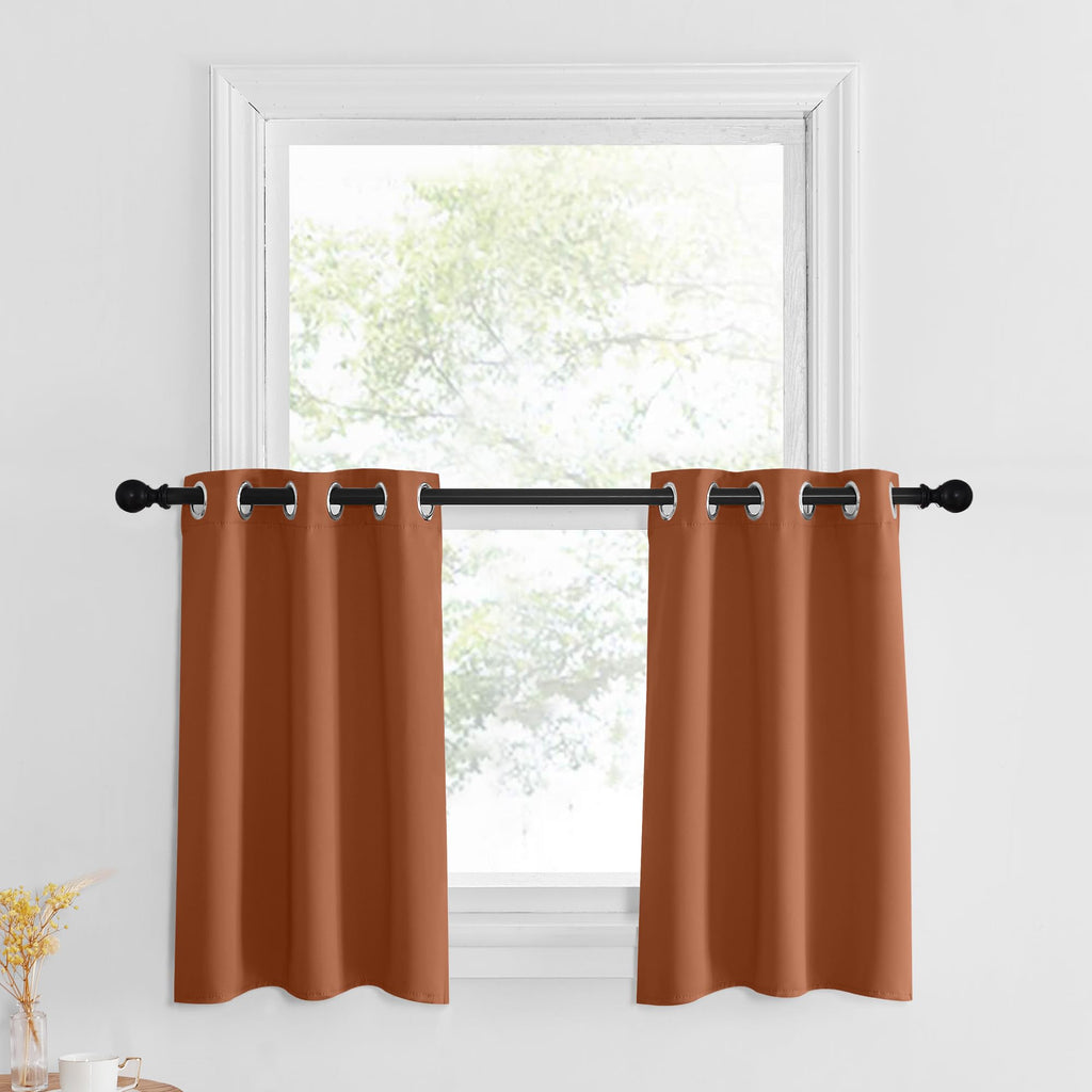 Nicetown Short Valance Curtains Blackout Kitchen Valance Solid Grommet Top Window Treatments Curtain Valance For Kitchen Bathroom Basement Windows, 29' W X 30' L, 2 Panels, Burnt Orange