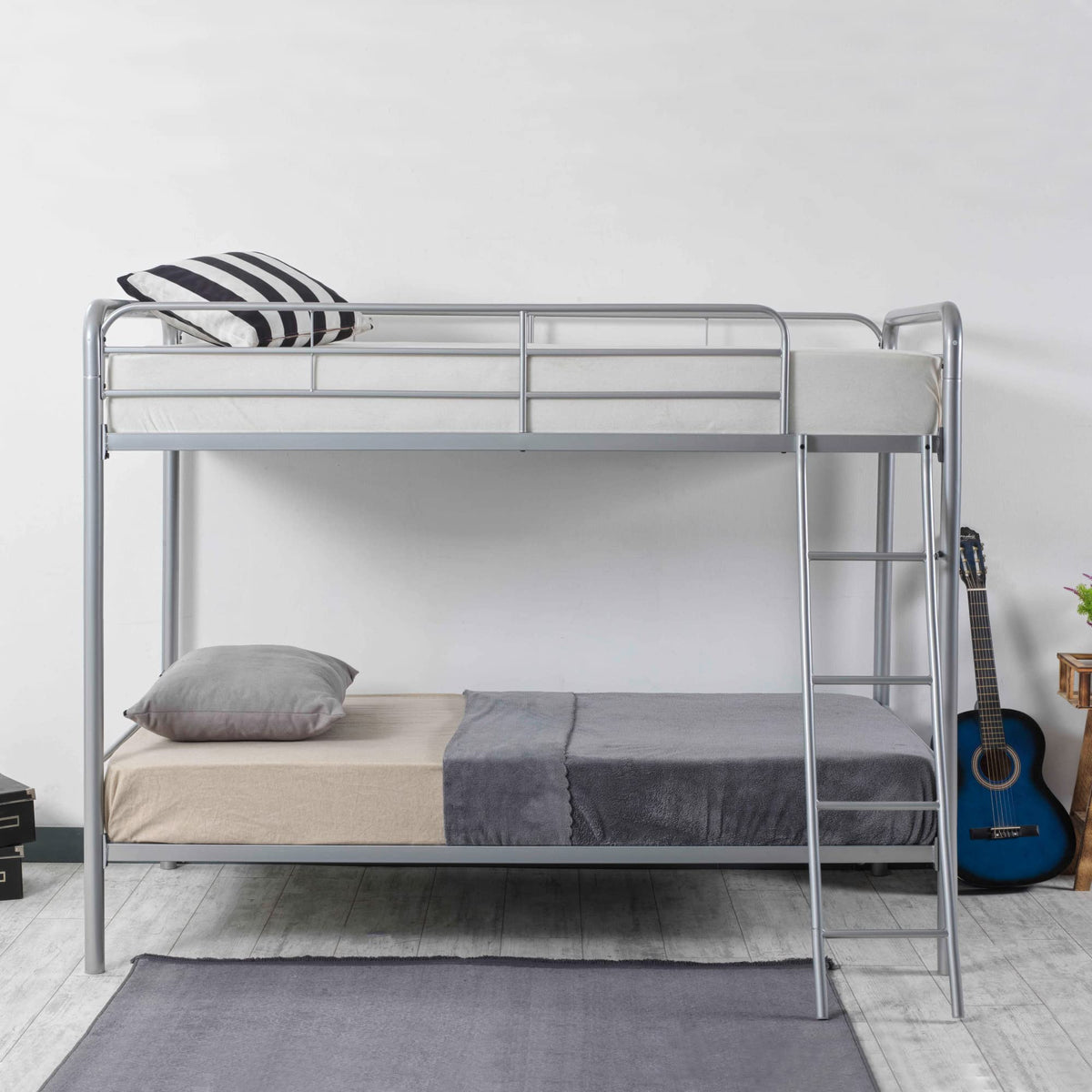 Better Home Products Twin Over Twin Metal Bunk Bed in Gray