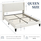 Yaheetech Queen Bed Frame Upholstered Platform Bed With Fabric Headboard, Wing Edge Design/Non-Slip And Noise-Free/Wooden Slats Support/No Box Spring Needed/Easy Assembly, Beige Queen Bed