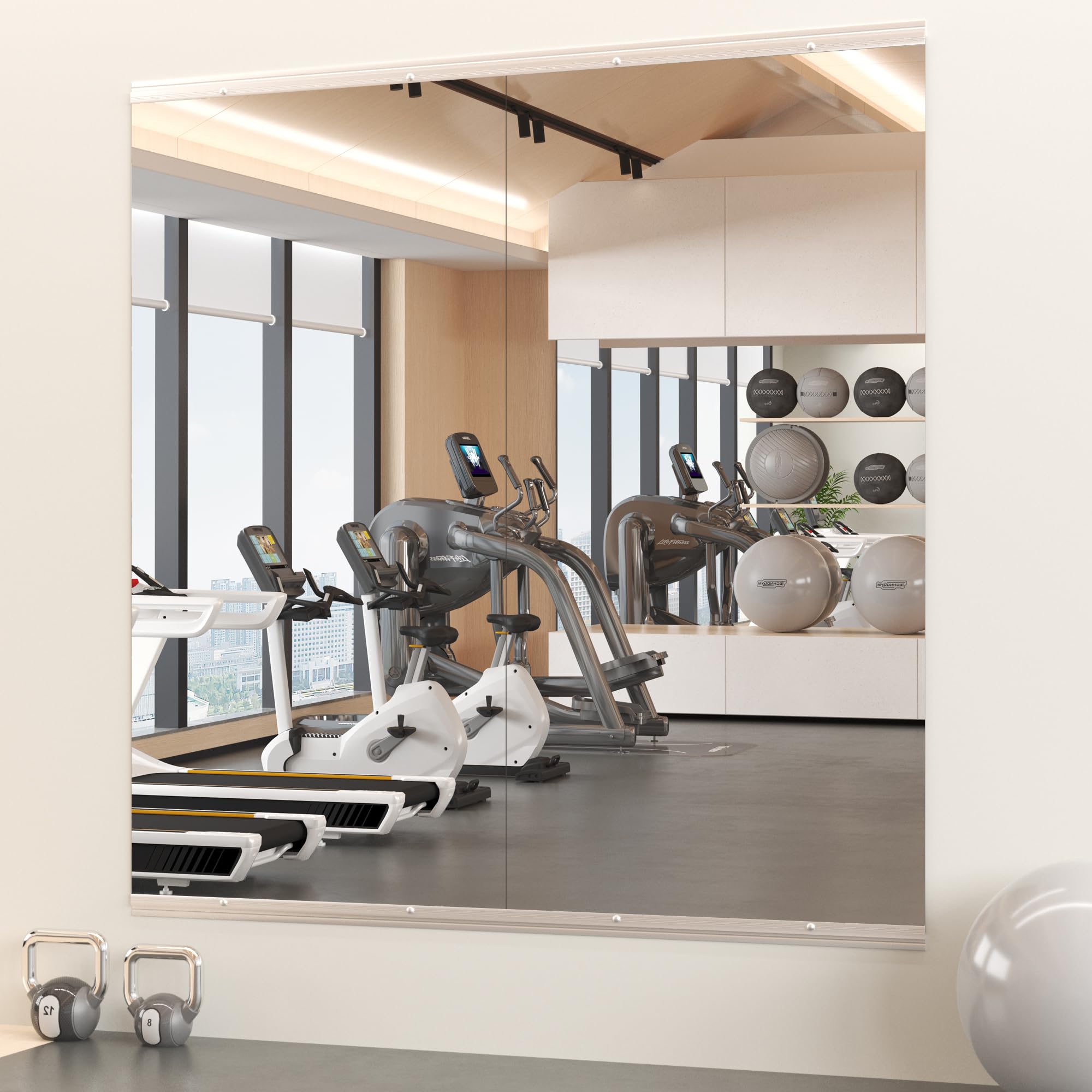 Snowdool Home Gym Mirror, 48X24(Each) -2PCS Full Body Mirror for Yoga, Garage, Dance Studio, Anti-Rust, Tempered Glass,Frame