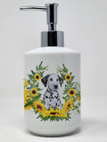 Caroline's Treasures CK2900SOAP Dalmatian Puppy in Sunflowers Ceramic Soap Dispenser Hand Soap Dispenser Pump Bottles for Bathro