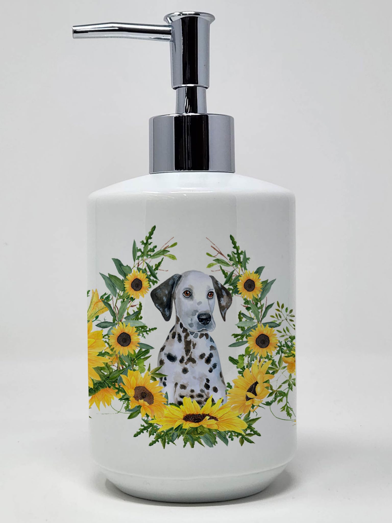 Caroline's Treasures CK2900SOAP Dalmatian Puppy in Sunflowers Ceramic Soap Dispenser Hand Soap Dispenser Pump Bottles for Bathro
