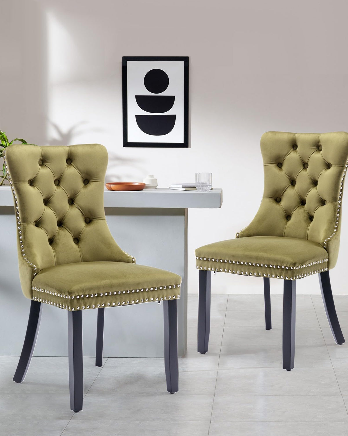 Vicbarley Velvet Dining Chair Set Of 2 Upholstered Tufted Dining Room Chair With Nailhead Trim And Solid Wood Legs For Kitchen,