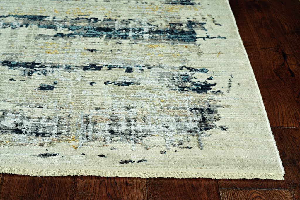 HomeRoots Shrink Polyester 8’ Round Blue White Distressed Traditional Area Rug