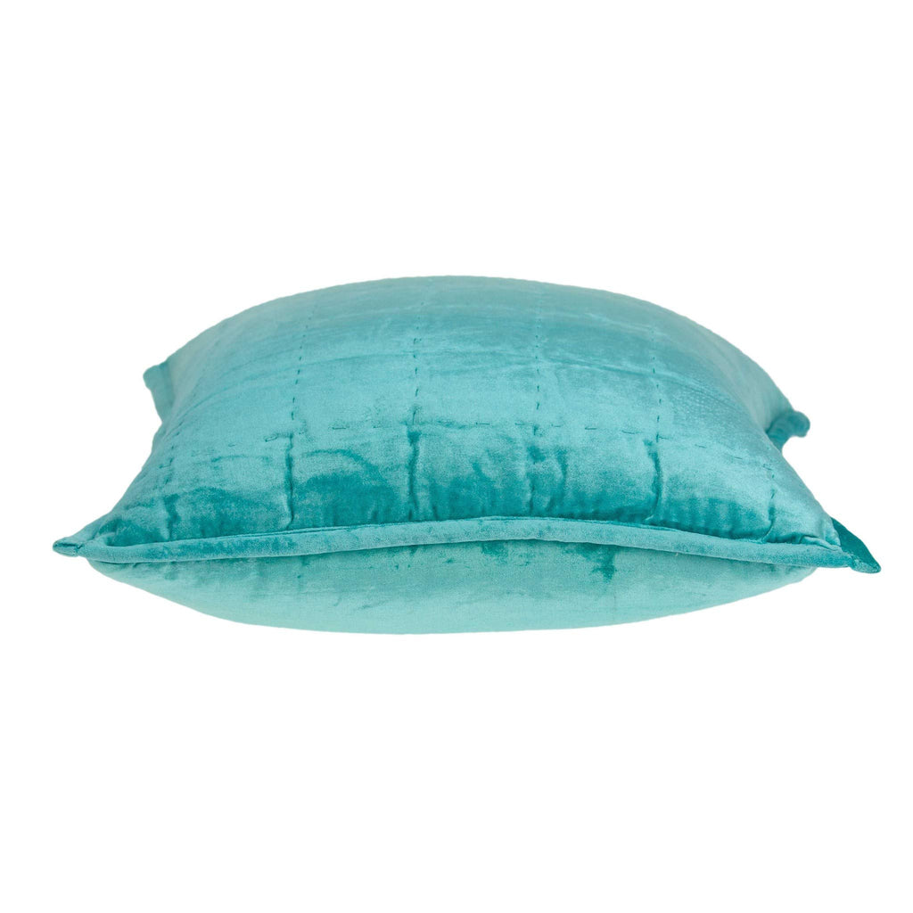 HomeRoots 50% Cotton, 50% Viscose 20' x 7' x 20' Transitional Aqua Solid Quilted Pillow Cover with Poly Insert