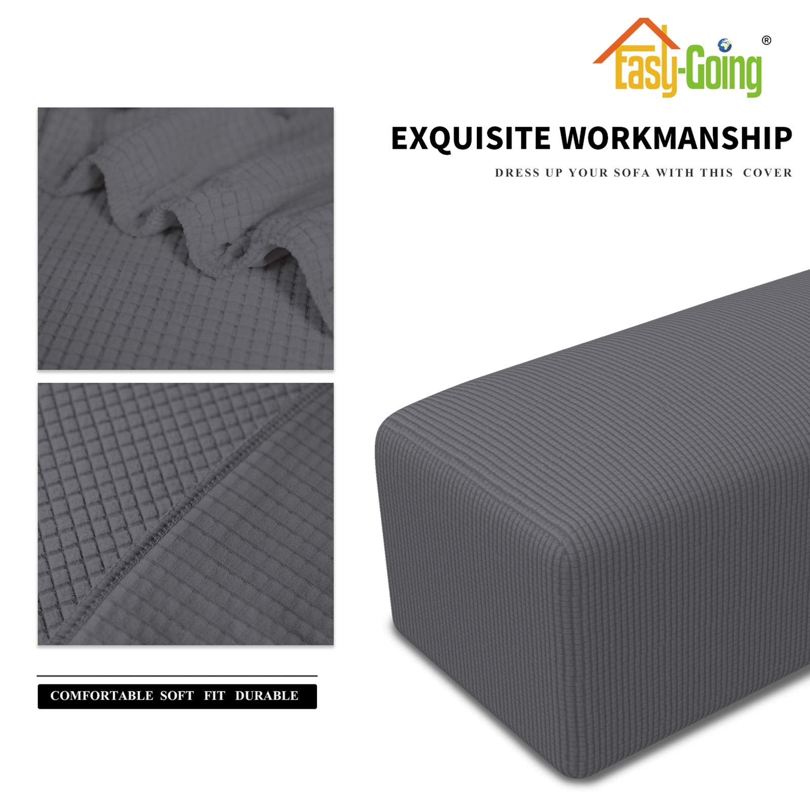 Easy-Going Stretch Ottoman Cover Folding Storage Stool Furniture Protector Soft Rectangle Slipcover With Elastic Bottom(Ottoman X-Large,Gray)