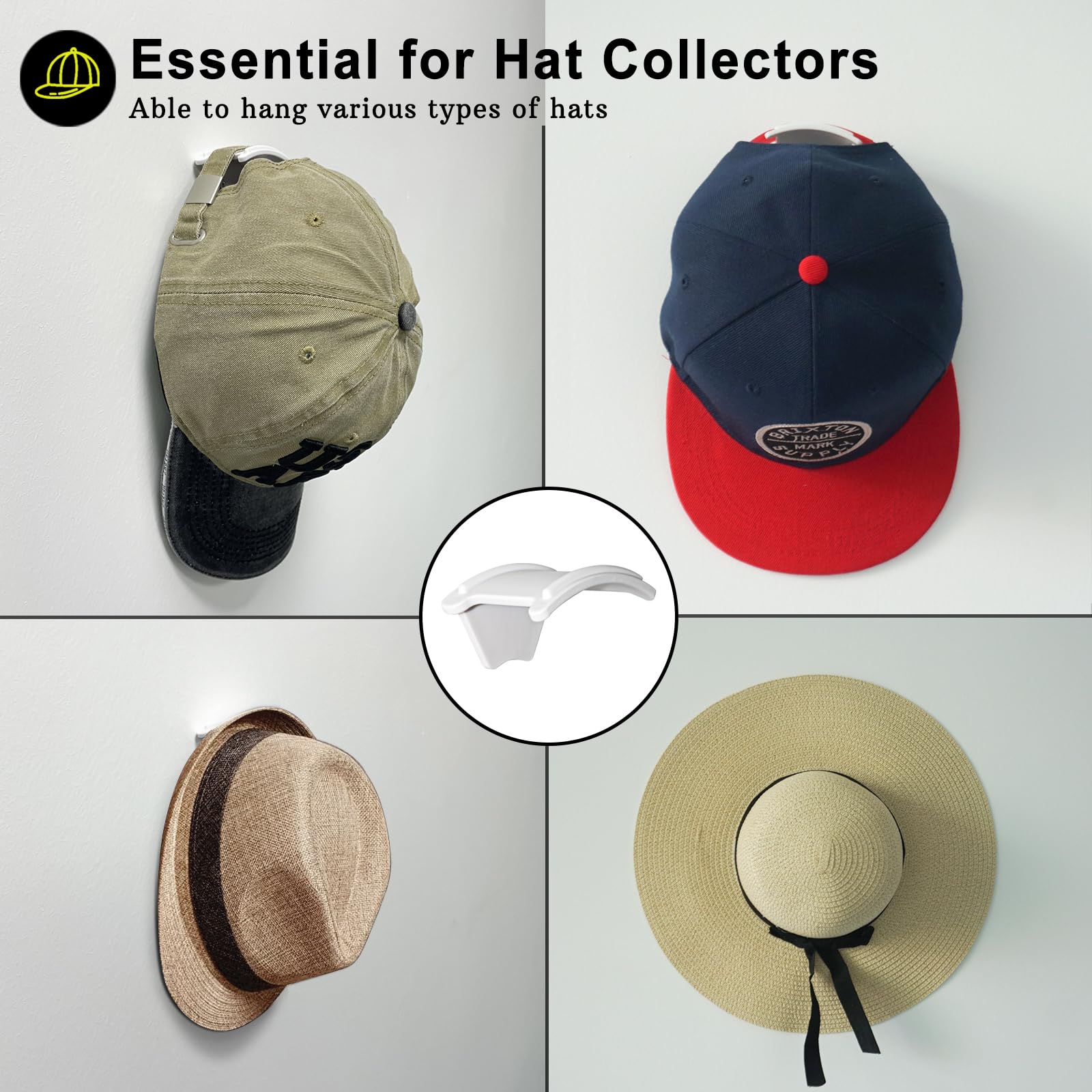 Etowifa 20 Pack Hat Organizer Rack For Baseball Caps, Adhesive Hat Holder Floating Display For Wall, Over The Door And Closet, N