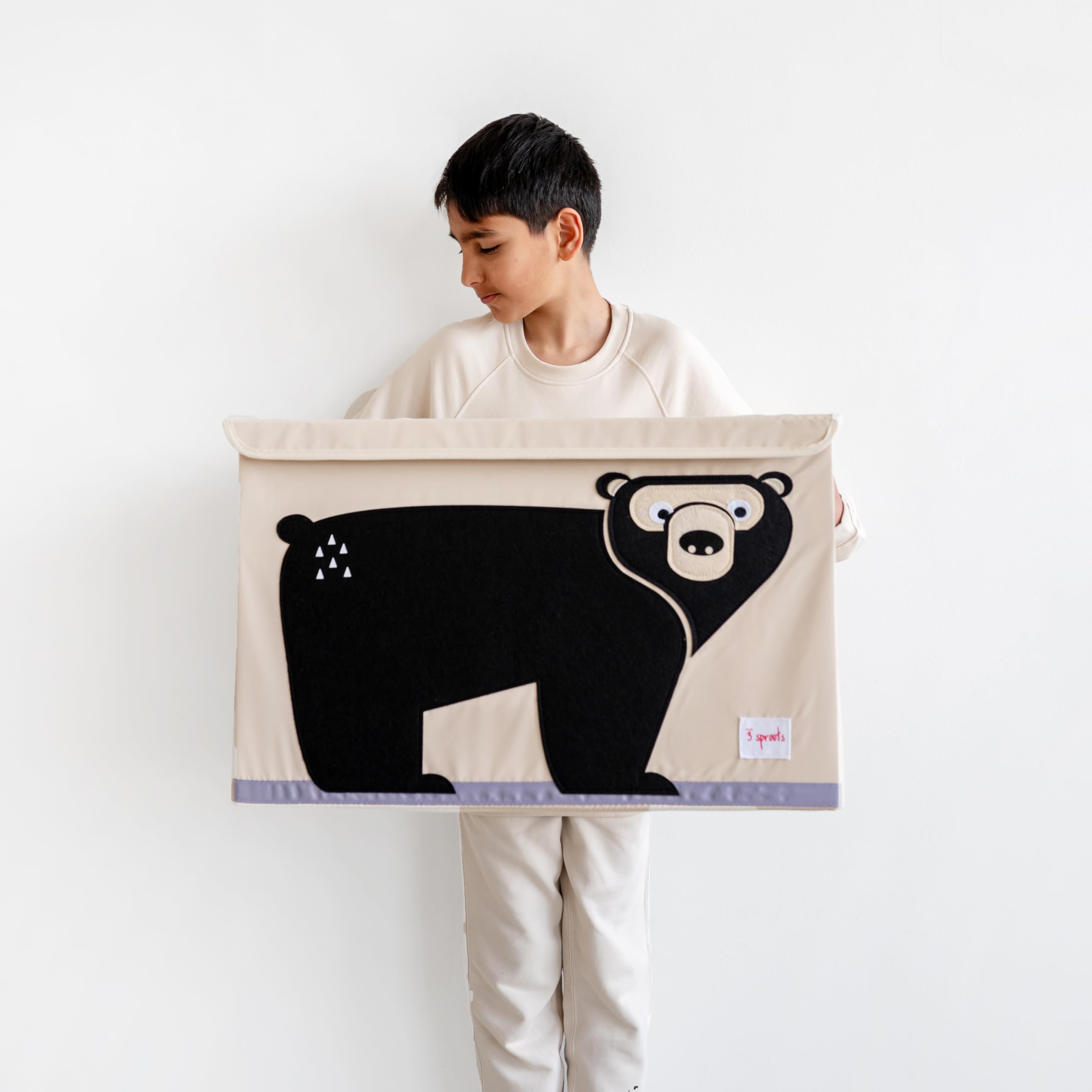 3 Sprouts Large Toy Chest For Kids With Lid And Handles - Collapsible Toy Storage Bin/Trunk/Box/Basket Organizer For Boys & Girls Playroom, Nursery, Bear