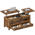 Seventable Coffee Table, 47.2' Lift Top Coffee Table With 2 Storage Drawers And Hidden Compartment, Farmhouse Center Table With Wooden Lift Tabletop, For Living Room,Rustic Brown