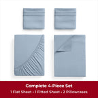 Mellanni Twin Sheet Set - 4-Piece Iconic Collection Bedding, (Including 2 Pillowcases), 16-Inch Deep Pocket, Easy Care, Extra Soft, Cooling Sheets, Brushed Microfiber - Blue Hydrangea