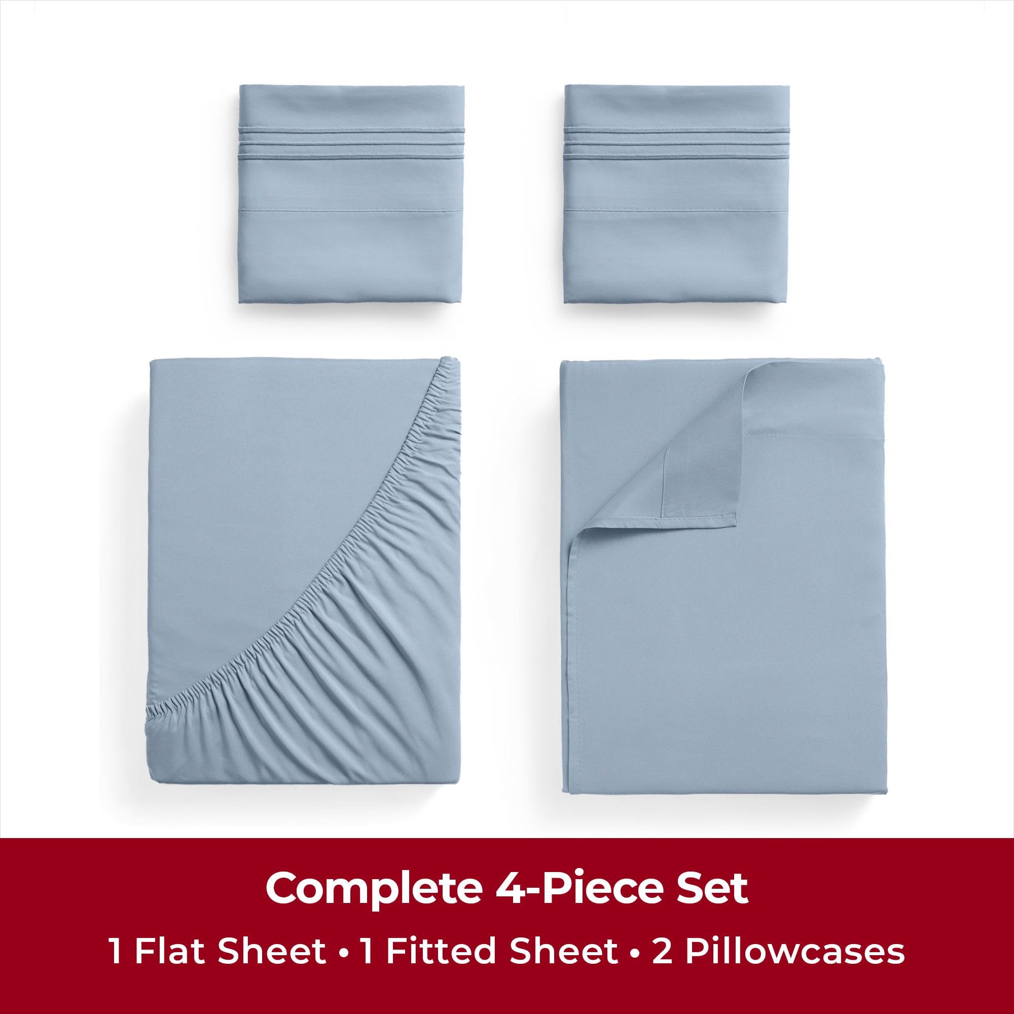 Mellanni Twin Sheet Set - 4-Piece Iconic Collection Bedding, (Including 2 Pillowcases), 16-Inch Deep Pocket, Easy Care, Extra Soft, Cooling Sheets, Brushed Microfiber - Blue Hydrangea