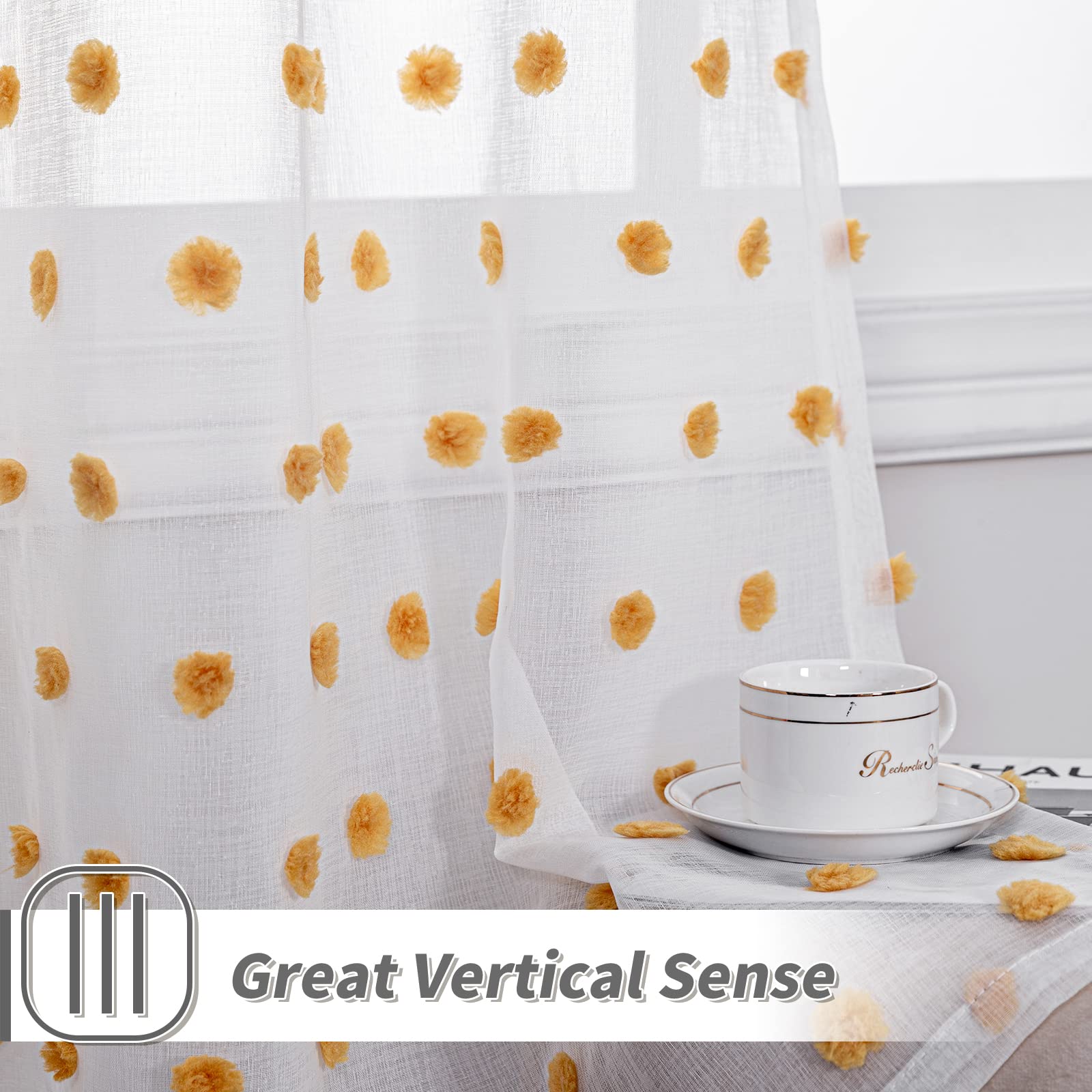 Mysky Home Short Curtains For Bedroom 54 Inches Long Burnt Orange Pom Pom White Sheer Curtains Kitchen Bathroom Nursery Boys Kid