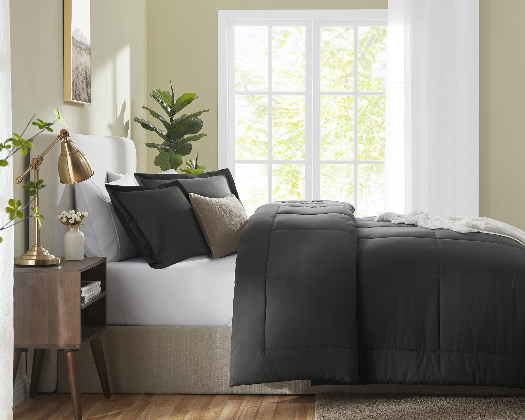 Cozylux King Size Comforter Sets - Dark Grey Comforter King Size, 3 Pieces Box Stitched Soft Lightweight Bed Set, All Season Gray Bedding Sets With 1 Down Alternative Comforter And 2 Pillow Shams