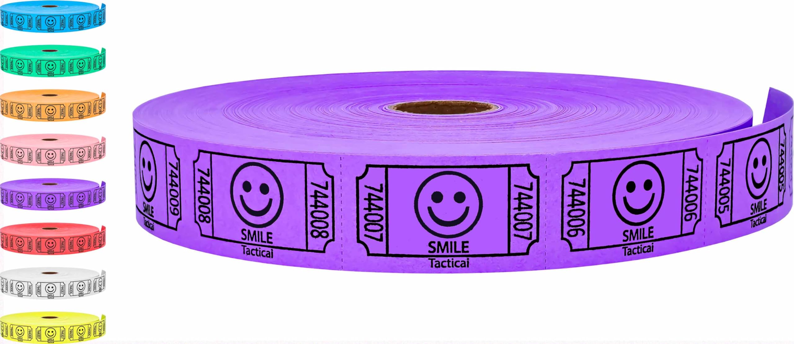 Tacticai 2000 Raffle Tickets, Smile, Purple (8 Color Selection), Single Roll, Ticket For Events, Entry, Class Reward, Fundraiser