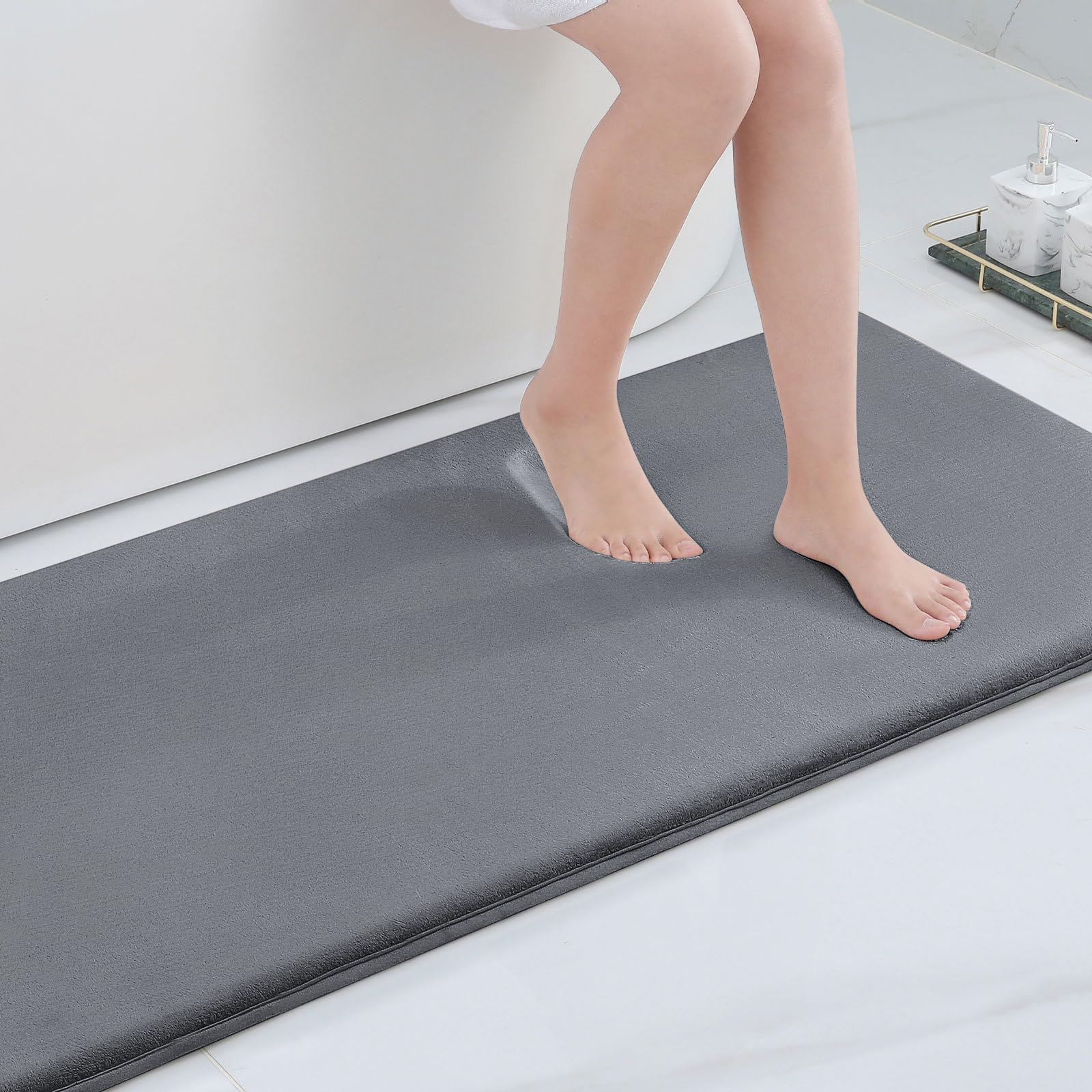 Smiry Memory Foam Bath Mat 47 x 24, Extra Soft Absorbent Bathroom Rugs Non Slip Bath Rug Runner for Shower Bathroom Floors, Dark