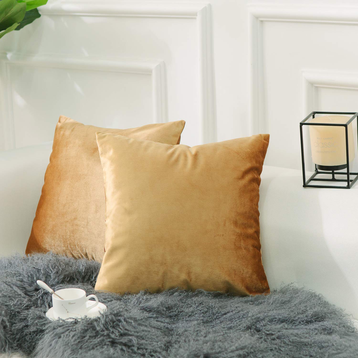 Home Brilliant Gold Velvet Pillow Covers Decorative Pillow Cases For Couch Car Living Room Patio For Gift, Set Of 2(45X45 Cm, 18