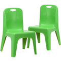2 Pack Green Plastic Stackable School Chair with Carrying Handle and 11 Seat Height