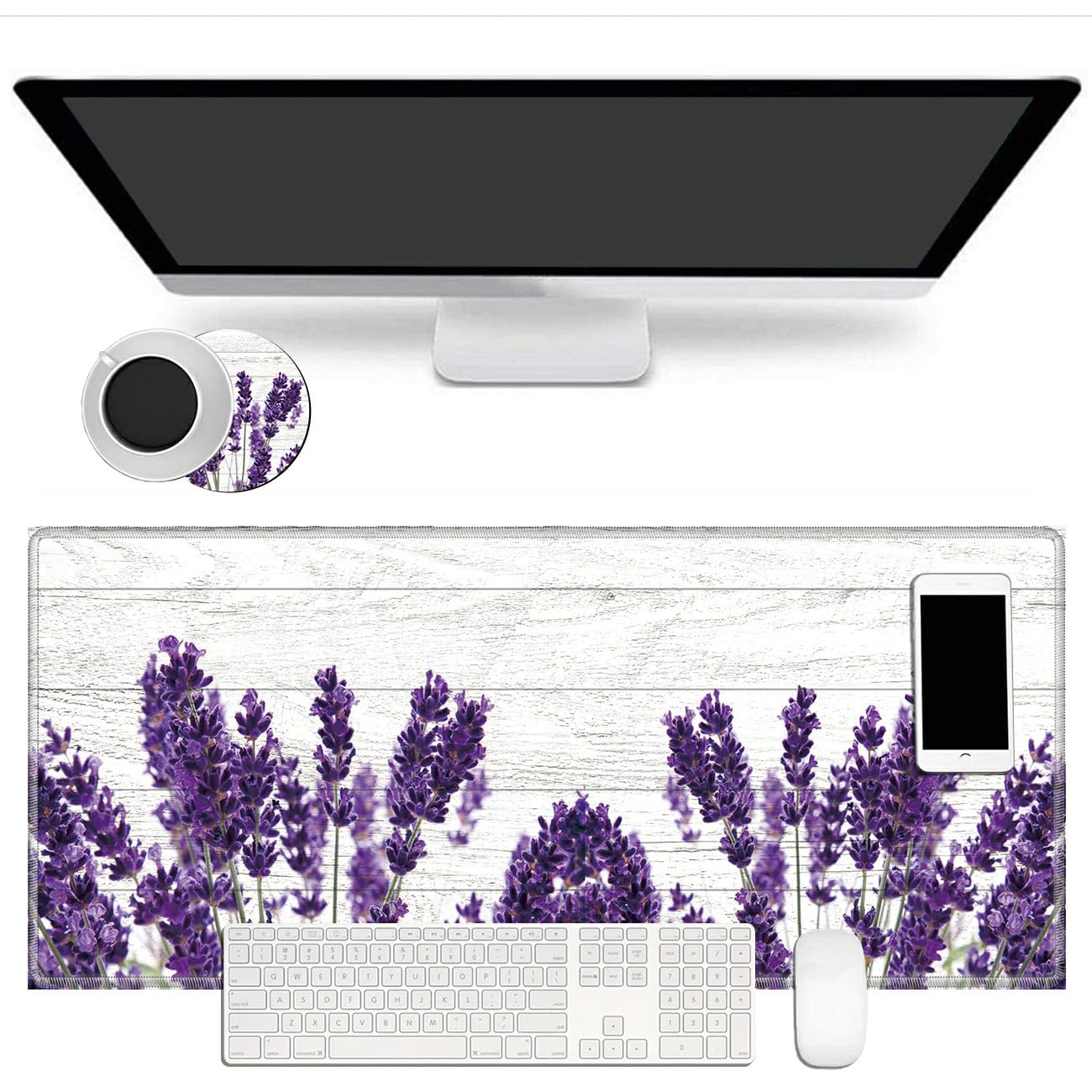 Extended Mouse Pad Large Gaming Mouse Pad- 31.5X11.8 Inch Computer Keyboard Mouse Mat Non-Slip Mousepad Stitched Edges +Cup Coas