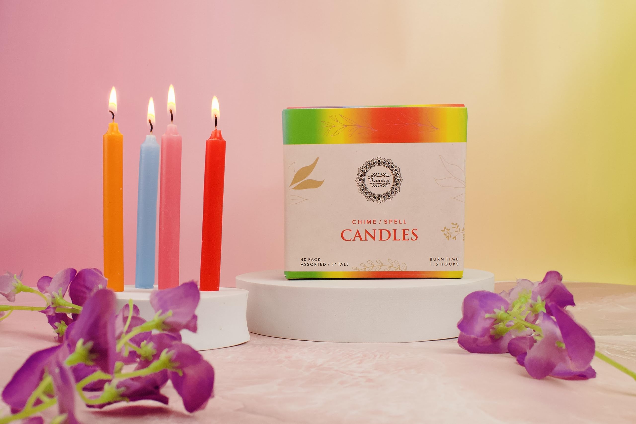 Raajsee Unscented Mini Taper Candles (Multi-Color) | 4 Inches Dinner Candle Sticks| Smokeless, And Dripless| Paraffin Wax With C
