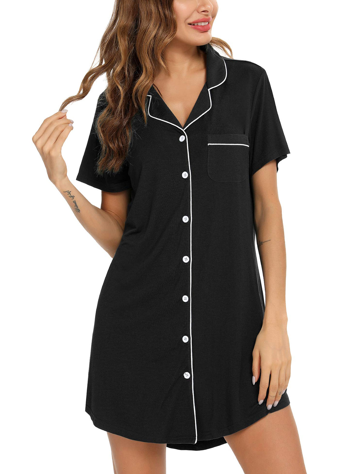 Anjue Nightgowns For Women Bride Pajamas Button Down Pajamas Dress Sleepwear Nursing Pajamas Breastfeeding Dress(Black,S)