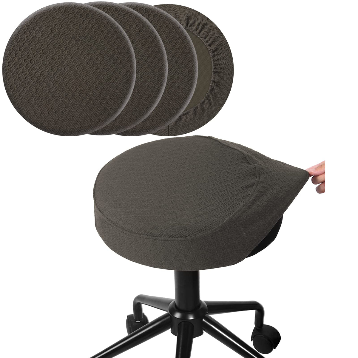 Buyue 4 Pcs Bar Stool Covers, Luxury Fabric Dia.14-16' Round Stretchy Crease-Resistant Washable Jacquard Dustproof Stool Seat Slipcover, M-Brown-Set Of 4