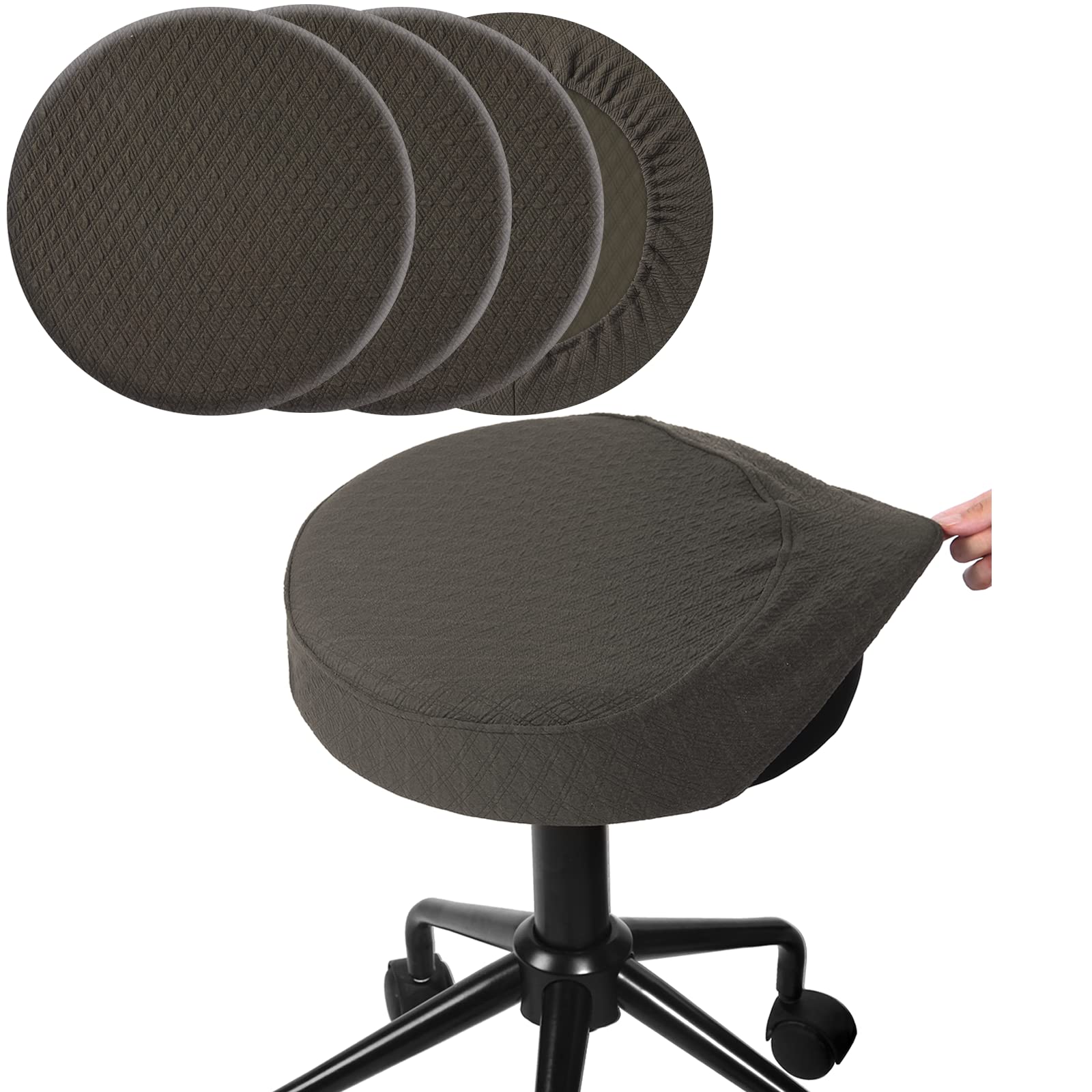 Buyue 4 Pcs Bar Stool Covers, Luxury Fabric Dia.14-16' Round Stretchy Crease-Resistant Washable Jacquard Dustproof Stool Seat Slipcover, M-Brown-Set Of 4