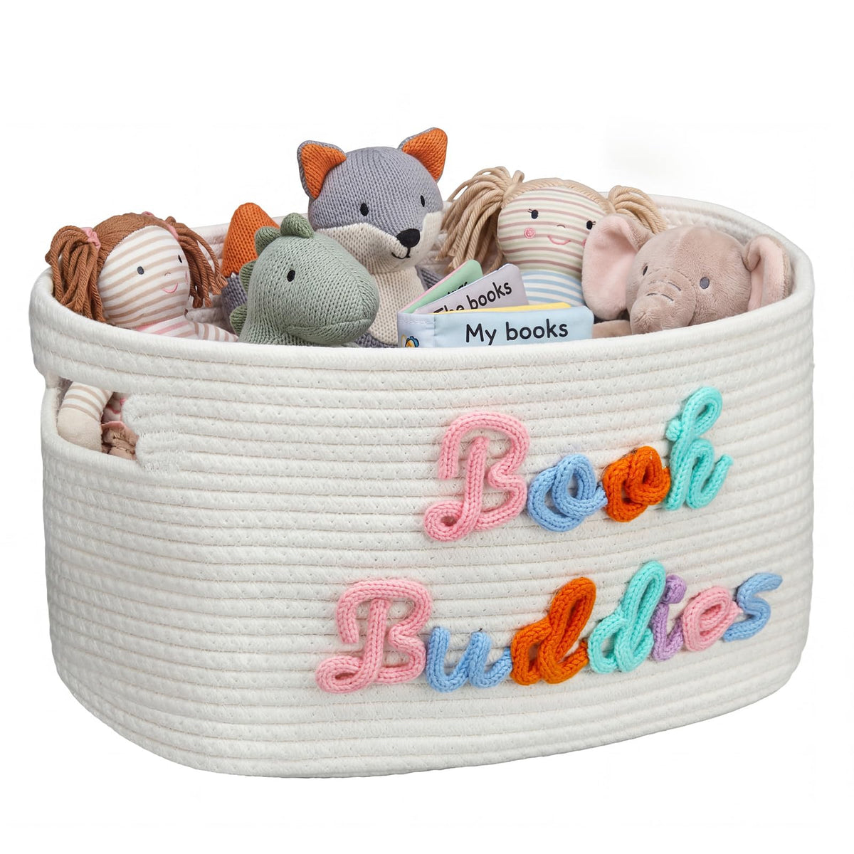 Threehoney Book Buddies Basket Toy Storage Basket with Handle, Multicolored