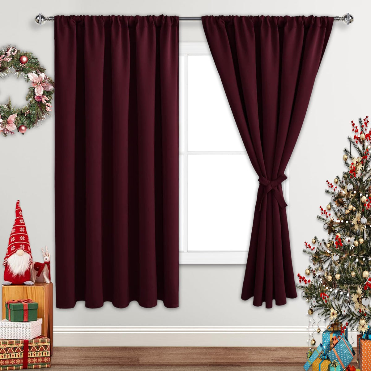 Jiuzhen Christmas Blackout Curtains For Bedroom - Thermal Insulated Room Darkening Noise Reducing, 70 X 63 Inch Length Curtains