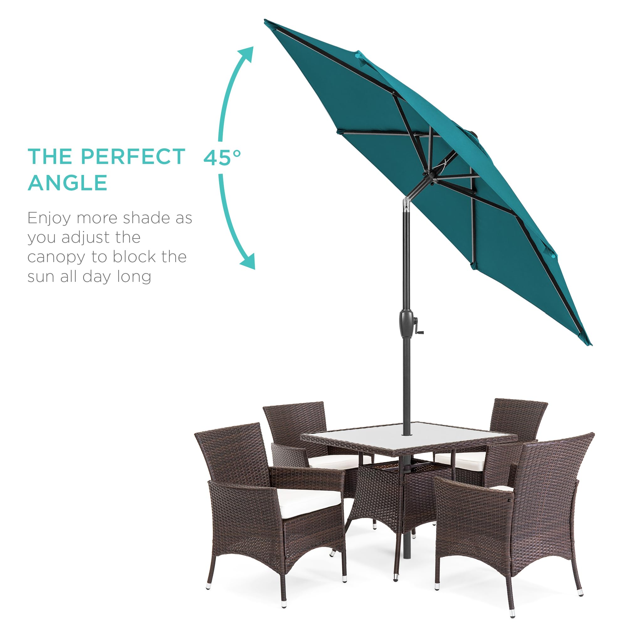 Best Choice Products 7.5Ft Heavy-Duty Round Outdoor Market Table Patio Umbrella W/Steel Pole, Push Button Tilt, Easy Crank Lift - Cerulean