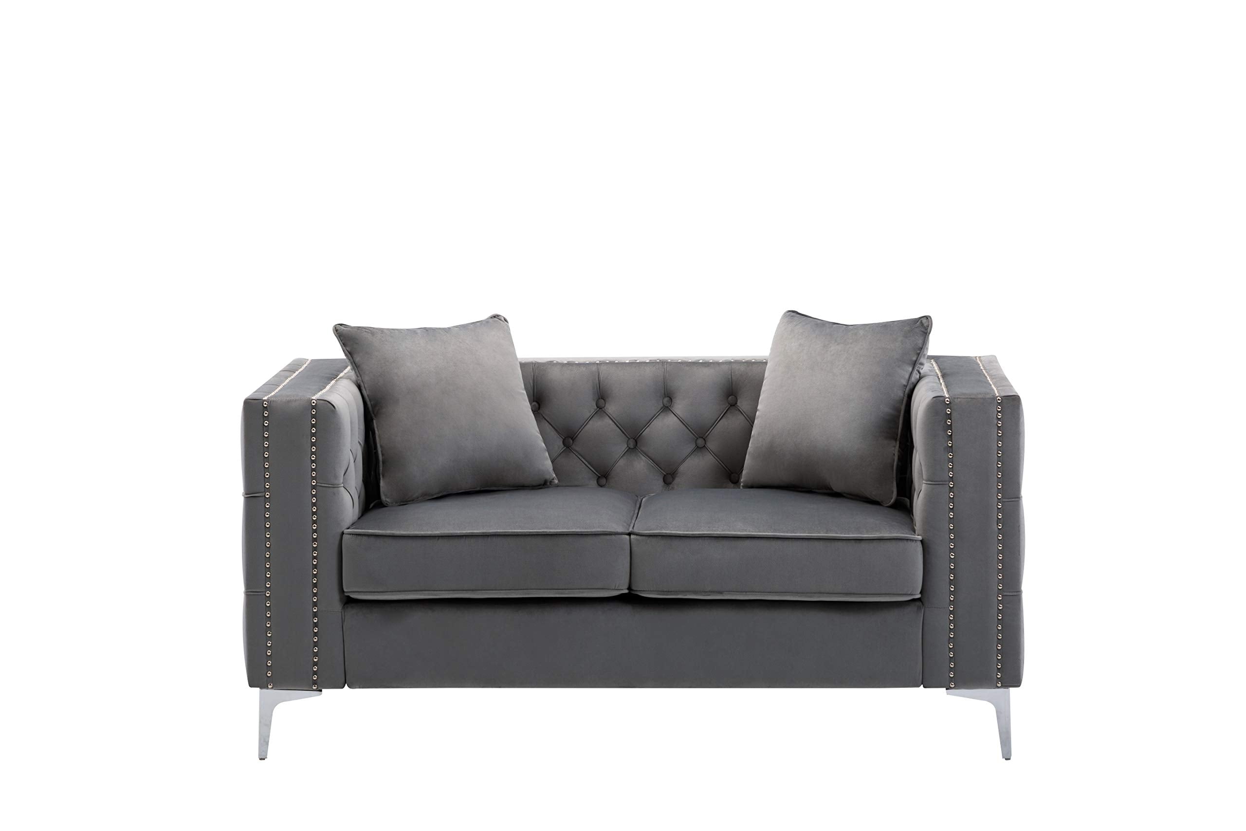 Lilola Home Lorreto Gray Velvet Loveseat