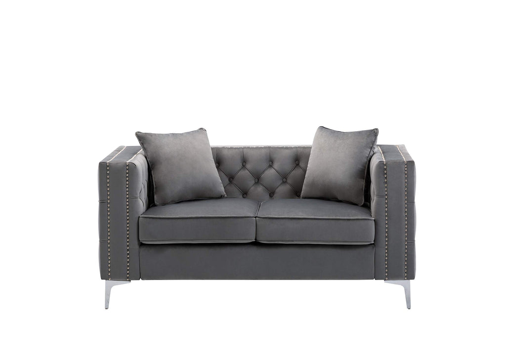 Lilola Home Lorreto Gray Velvet Loveseat