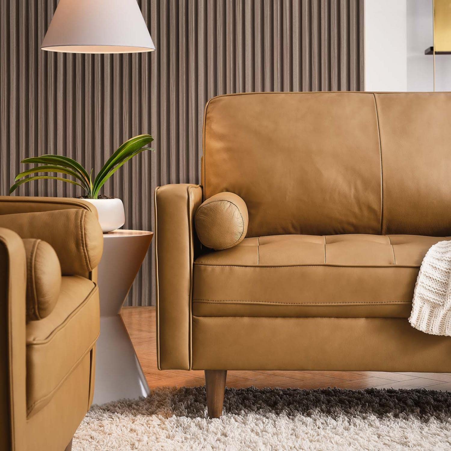 Modway Valour 88&Quot; Modern Style Leather And Dense Foam Sofa In Tan Finish