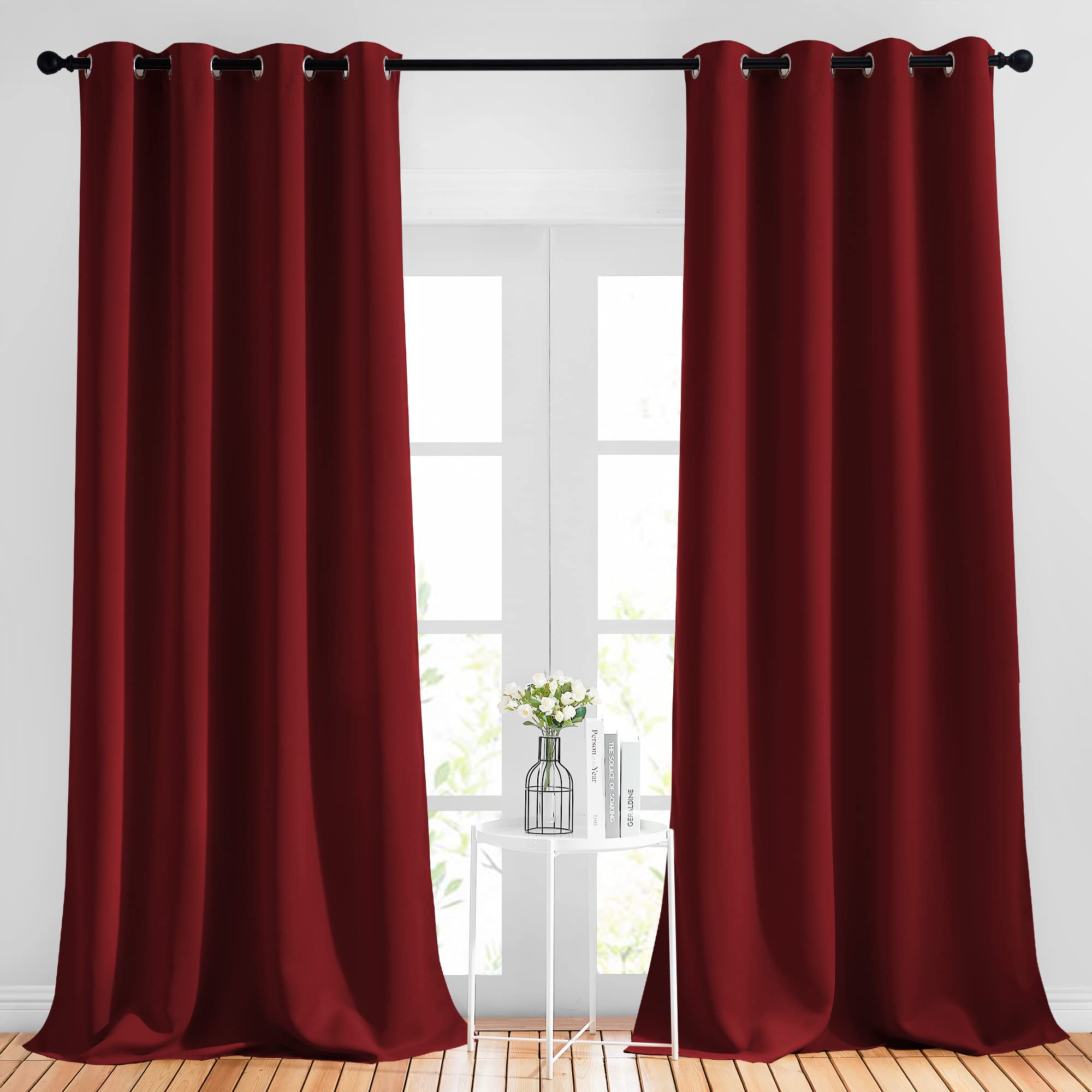 Nicetown Burgundy Red Blackout Curtains 90 Inches Long, Grommet Thermal Insulated Blackout Window Treatments Sound Reducing For