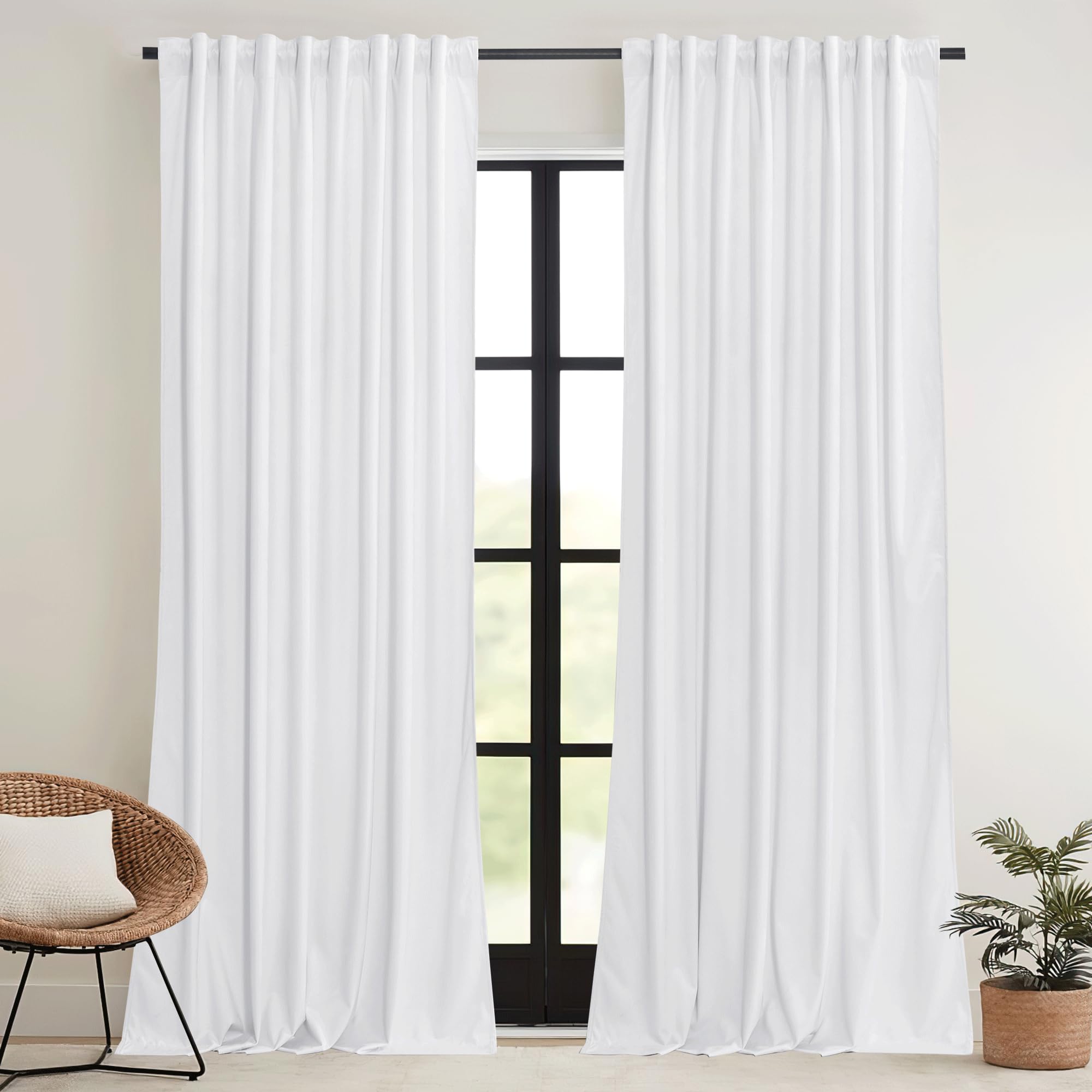 Ryb Home White Velvet Curtains 84 Inches 2 Panels Set - Plush Soft Modern Decorative Drapes Thermal Insulted Window Treatment Panels For Bedroom Living Room Dining Room, W52 X L84
