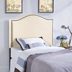Modway Curl Linen Fabric Upholstered Twin Headboard with Nailhead Trim and Curved Shape in Ivory