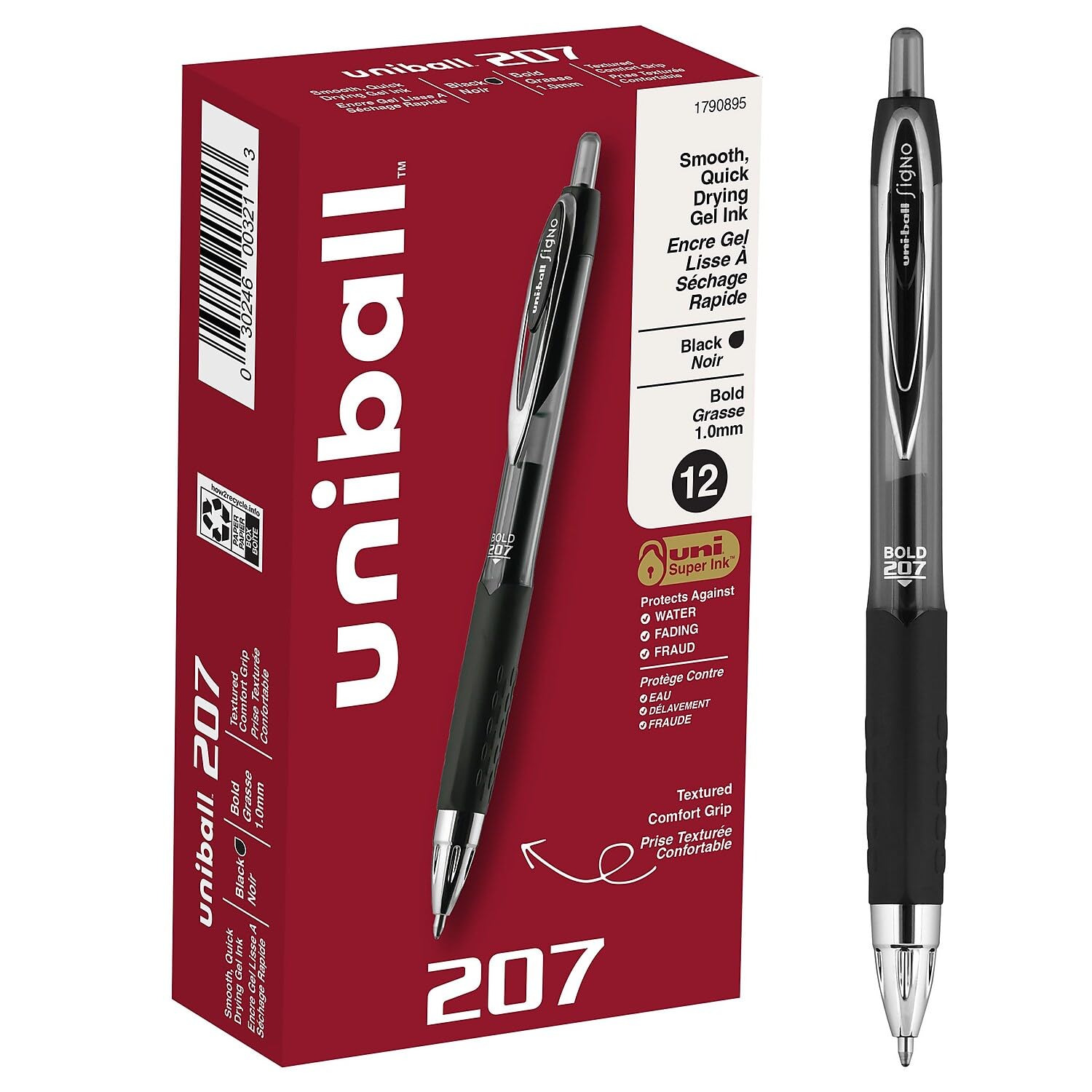 Uni-Ball 1790895 Signo 207 Retractable Gel Pen, Black Ink, 1Mm, Dozen