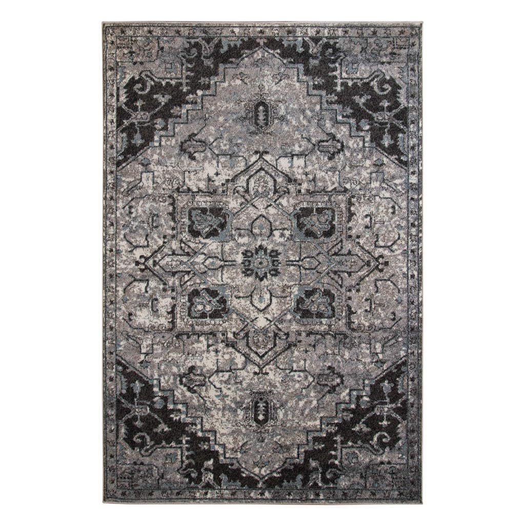 HomeRoots 531848 8 x 10 ft. Gray Medallion Power Loom Rectangle Area Rug