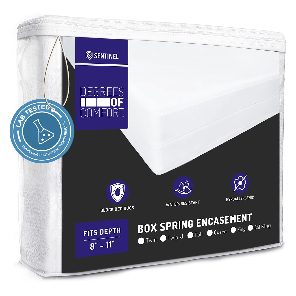 Degree Of Comfort Twin Box Spring Encasement - Bed Bug Proof Zippered Dust Mite Waterproof Hypoallergenic Six-Sided Cover, 8-11