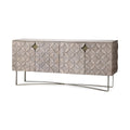 HomeRoots Light Brown, Antiqued Gold Wood, Metal Light Brown Solid Mango Wood Finish Sideboard with 4 Cabinet Doors