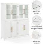 Crosley Furniture Roarke 2-Piece Glass Door China Hutch Kitchen Pantry Storage Cabinet Set, Dining Room, White