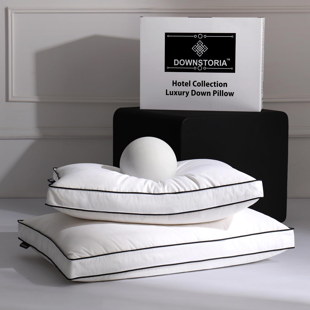 Downstoria Feather Down Pillows Queen Size Set Of 2, Luxury Hotel Collection Bed Pillow 2 Pack, Down Surrounded Gusseted Pillows