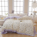 Vm Vougemarket Twin Xl Comforter Set Twin,Garden Botanical Lavender Flower Bedding Set,Lace Ruffle Comforter And 2 Pillow Shams
