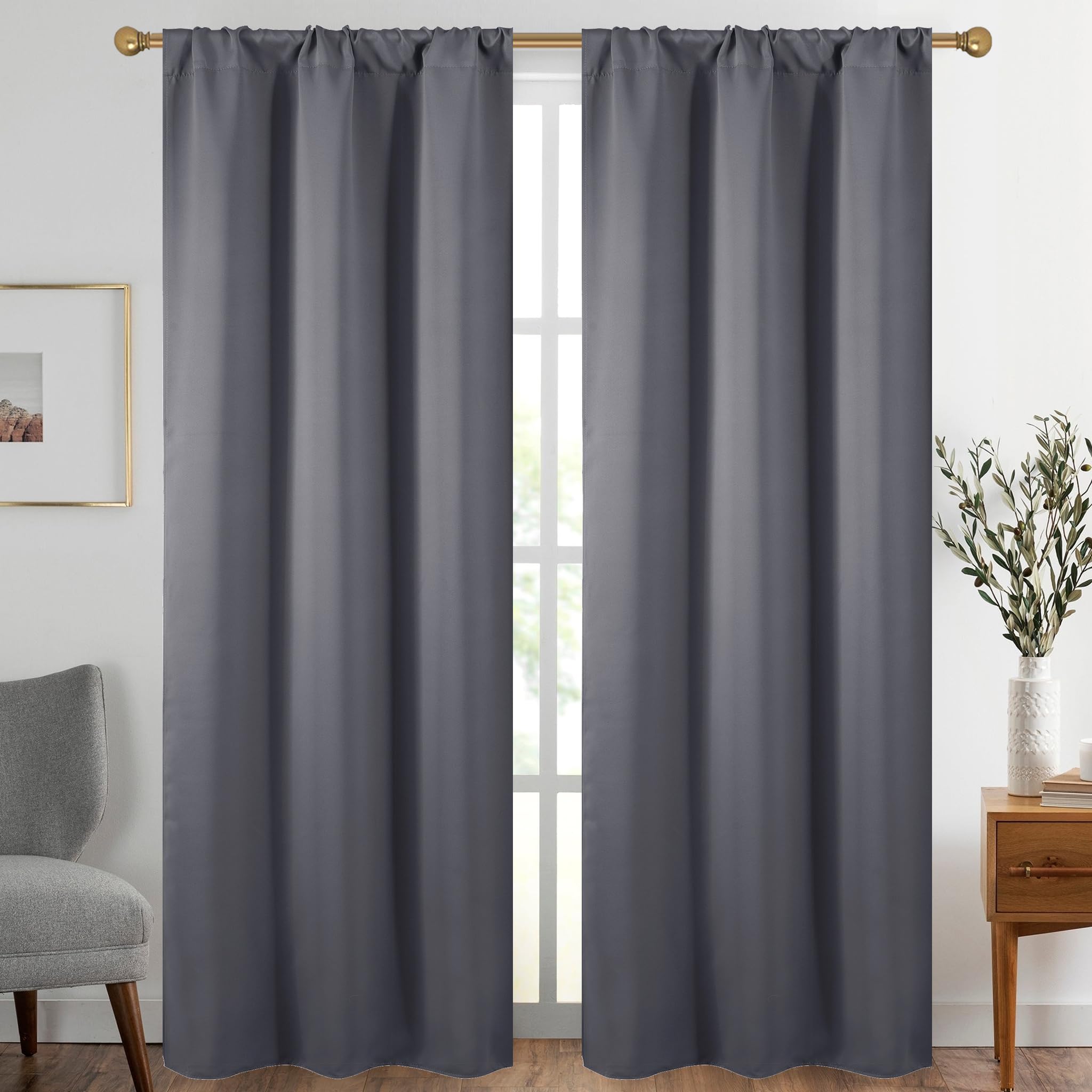 Diraysid Dark Gray Blackout Curtains For Bedroom And Living Room Thermal Insulated Room Darkening Curtains Drapes, 42 X 95, 2 Pa
