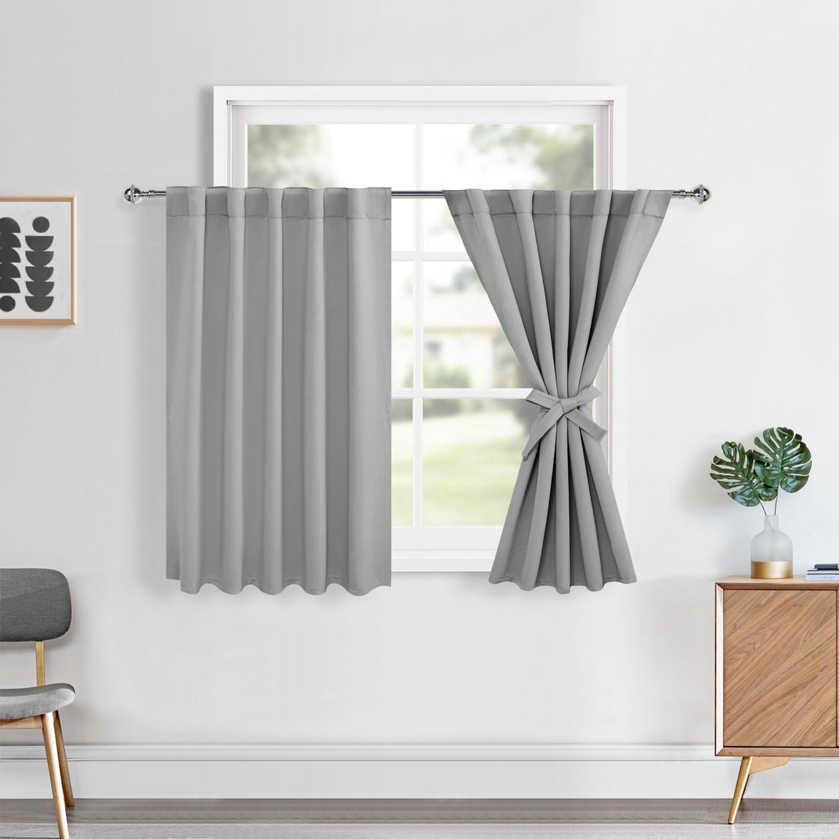Hiasan Short Sliver Grey Blackout Curtains 36 Inch Long, Bathroom Small Window Curtains Rod Pocket & Back Tab Thermal Insulated