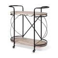 HomeRoots Cyclider Black Metal with Two Wooden Shelves Bar Cart
