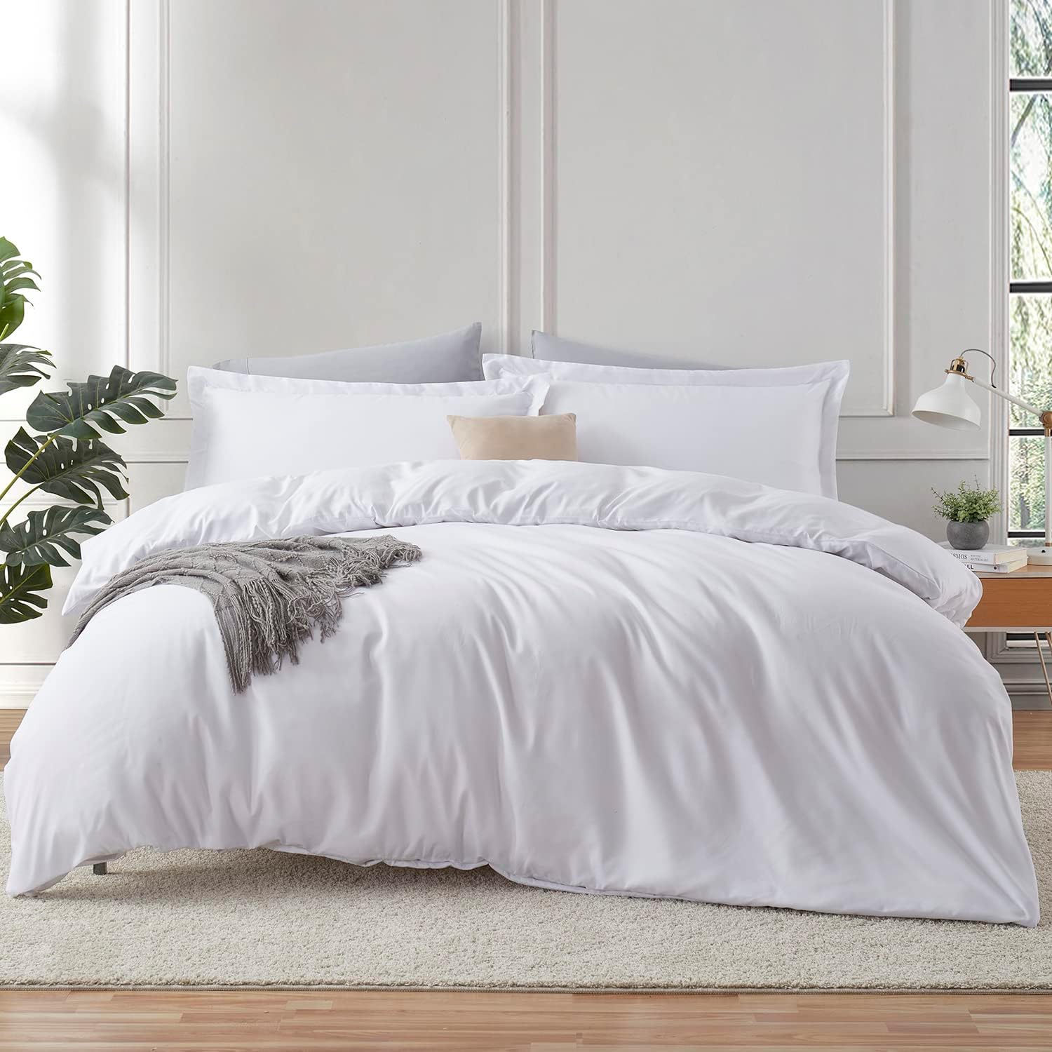 Hearth & Harbor California King Duvet Cover Sets White - 3 Piece Duvet Cover California King, Double Brushed Duvet Covers With B