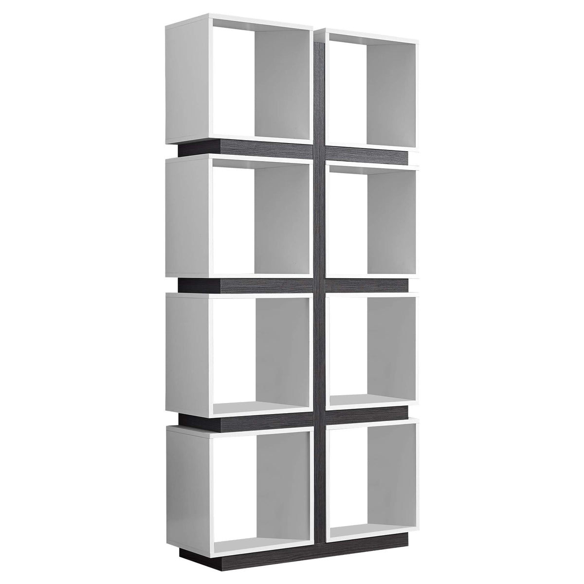 HomeRoots White,Grey Particle Board,Hollow-Core, Laminate, MDF 12&quot; x 33.5&quot; x 71.25&quot; White Grey Particle Board Hollow Core Bookcase with A Hollow Core